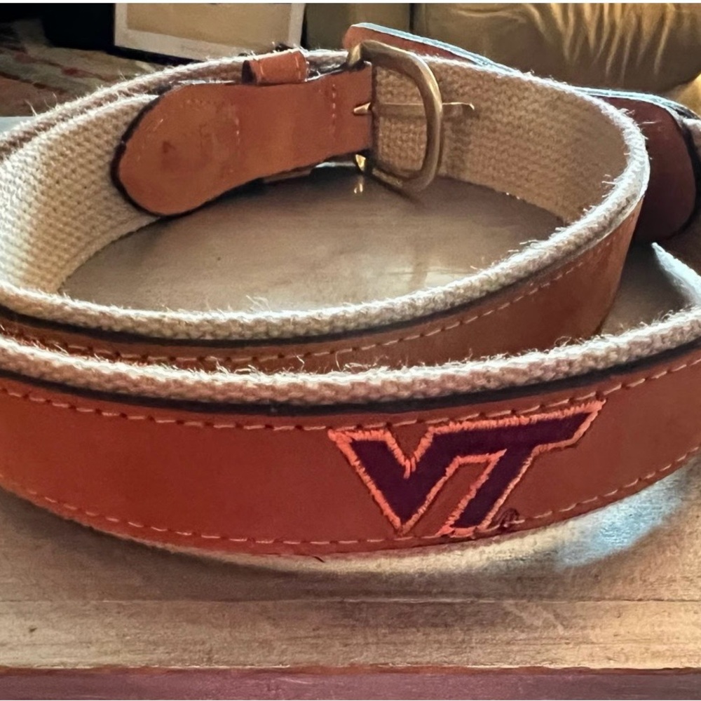 Virginia Tech Tan Leather Belt with Embroidered Logo